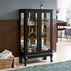 Lighted Glass Curio Cabinet W  Mirrored Back   Adjustable Shelves - Black