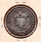 Venezuela  Coin  fuerte  5 Bolivares Bs 1889 Silver  900 37 2mm 25gr  Km 24