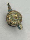 Cloisonn   Miniature Teapot With Stand High Relief Brass And Enamel