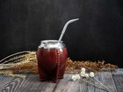 Leather Mate Gourd Cup With Free Straw Bombilla To Drink Argentinian Yerba Mate 