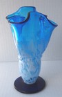 Vintage Handmade Crystal  Free Form  Blue White Blended Vase Crown Label 6    Tall