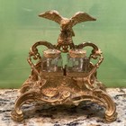 Antique Dual Crystal Inkwell - Ornate Rococo Style Solid Brass Base Eagle Themed