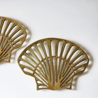 Vintage Set Brass Trivets Hotplate Wall Decor Shell Seashore Beach Kitchen Home