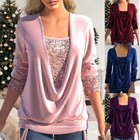 Long Sleeve Tunic Tops Blouse Tee Shirts Crew Neck Sequins Loose Plus Size        