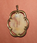 Cameo Carved Shell Vintage Pendant Woman In Village Scene Vintage 2  Gold Tone