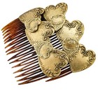 Vintage Goody Signed Pair Hair Combs Romantic Victorian Revival Goldtone Hearts