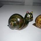 Ceramic Macram   Beads Figural Snails Vintage Yellow Green Brown Set Of 2