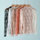 Women Sheer Mesh Lace Crop Top     Long Sleeve Transparent Tee