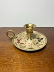 Brass Christmas Holly Tapered Candle Holder Finger Loop Handle Made In India