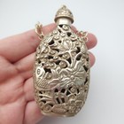 Vintage Tibetan Silver Snuff Bottle Hand Carved Chinese Fish   Lotus Pattern