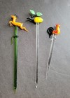 Lot 3 Vtg Murano Glass Cocktail Swizzle Sticks Appetizer Picks Deer Fruit Chick