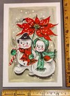 Vintage Snowman Snow Woman Christmas Greeting Card Wenv Glitter Unused Unprinted