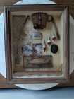 Vintage Fishing Shadow Box Wall Display Cabin Lodge Decor Trout Reel Floats Nets