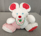 Fisher Price Puffalump Mouse Baby First Christmas Rattle Red White Stripes Vtg