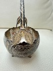 Vintage Silver Plate Pierced Bride Basket Repousse Footed Bonbon Dish W Handle