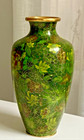 Vintage Chinese Cloisonne Emerald Green Floral Vase Enamel   Copper 10    Tall