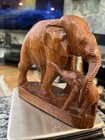 Vintage Hand Carved Wood Elephant With Baby Figure Big Large Size