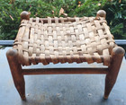 Antique Primitive Hand Made Hickory Bark Woven Seat Rush Stool