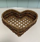 Vintage Handmade Hand Woven Splint Heart Shaped Basket Red Blue Hand Painted