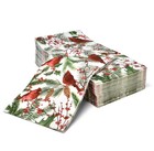 100 Christmas Cardinal Guest Napkins Disposable Paper Red With Greenery   Car   