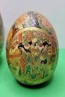 3 Vintage Satsuma Decorative Gold Gilted Egg Hand Painted Geisha Chinese