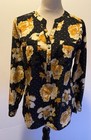 Notations Women   s 1 2 Button Long Sleeve Blouse Sz Pm Pockets Black Floral