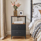 Nightstands Set Of 2 End Bedside Tables With Charging Station   2 Fabric Drawers