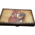 Vtg Christmas Hand Painted Ukrainian Kissing Gnomes Wooden Box Signed Folk Art
