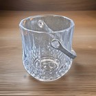 Clear Cut Glass Ice Bucket W  Handle  Diamond Pattern  Round   8 Shot Glasses