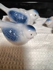 Set Of 5 Vintage Bird Figurines Mom Dad   Baby Blue   White Ceramic High Gloss