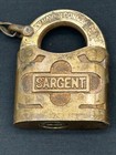 Vintage Antique Sargent Brass Padlock Lock With 2 Keys   Chain New Haven Conn 