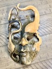 Vintage Balinese Wood Mask     1990s Hand-carved Hibiscus Wall Art