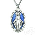 Large 1 3 4  Blue Miraculous Medal Mary Pendant Necklace Italy W 24  Curb Chain
