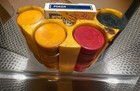 Vintage Butterscotch Catalin Bakelite Poker Chip Caddy Set 100 Chips Bee Cards