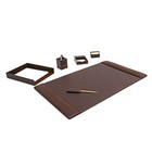 Leather Desk Set  6 Piece     Chocolate Brown  34  X 20  Desk Pad W  Side Rails
