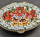 Italian Micro Mosaic Vintage Pill Box Glass Beads Floral Pattern On Brass Box