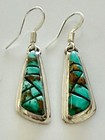 925 Southwestern Turquoise Sterling Silver Hallmarked Dangle Earrings Handmade