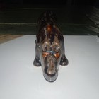 Handmade Ceramic Rhinoceros Figurine Brown Glazed Collectible 6 Inch