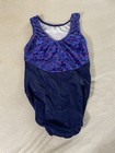 Gk Elite Gymnastics Leotard Adult Medium Pre-owned Am Blue Navy Red Velour