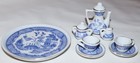 Vintage 10 Pc Set Blue Willow Child s Blue   White Miniature Tea Set   Gold Trim