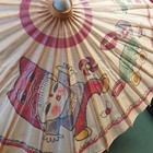 Wooden Bamboo Oriental Umbrella Asian Chinese Parasol Fish Vintage Sun Small 24 