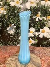 Vintage Mcm Blue Swung Glass Vase Bud Vase Mid Century 11    Tall