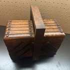 Vintage Accordion Wood Sewing Box 3 Tier