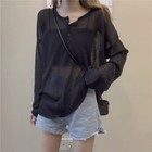 Women Sheer Knitwear Tops Shirts Blouse T-shirts Casual Retro Long Sleeve