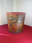 Vtg Hand Painted Pa Dutch Folk Art Wooden Firkin Bucket Primitive Tole Large