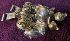Antique Art Nouveau Chunky Brooch Flower Amber And Clear Accents Sterling  33g