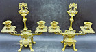 Beautiful Pair  Antique Brass Double Candlestick Holder Footed With Face Detail