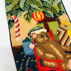 Vintage Wool Needlepoint Stocking Teddy Bears Christmas Tree White Cat Kitten