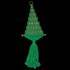 Vtg Hand Made Macrame Christmas Tree Red Wood Beads Wall Hanging Mcm Retro 32 