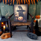 Halloween Black Witch Cat Pumpkin Folk Art Shabby Primitive Vintage Style Sign